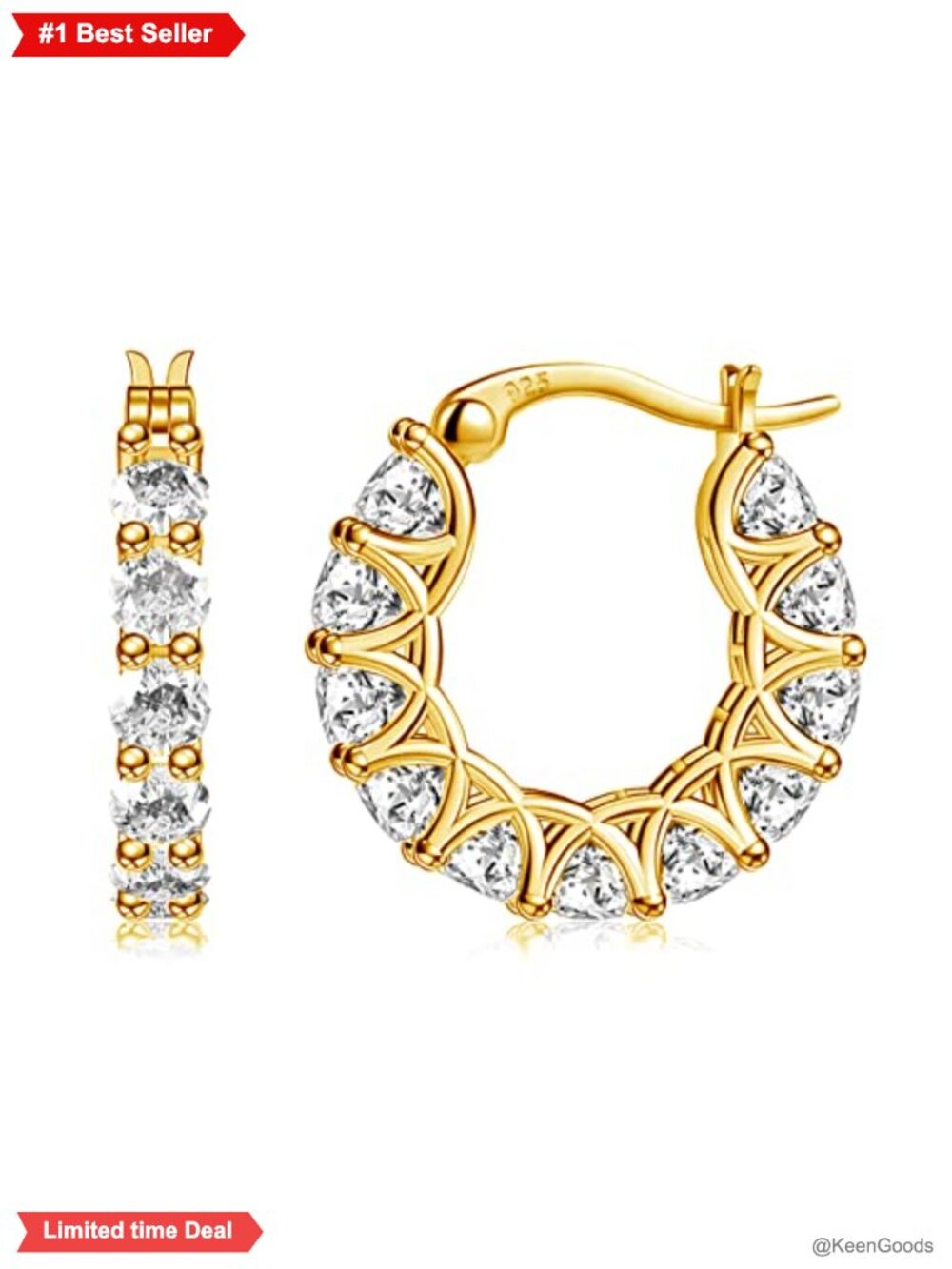Sterling Silver CZ Hoop Earrings 14k Gold Huggies Hypoallergenic